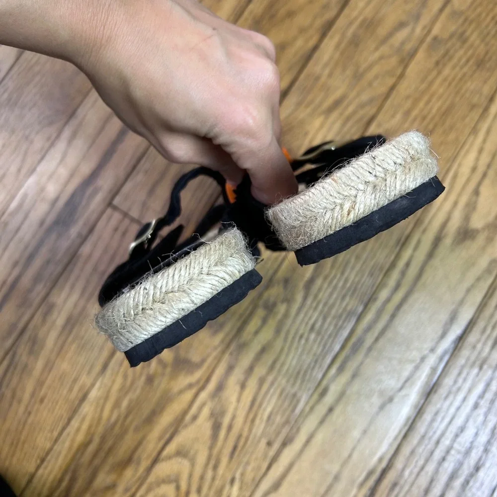 Haute Hippie Style Black Suede Espadrille Slide Sandals Gold Buckle Women 7.5M